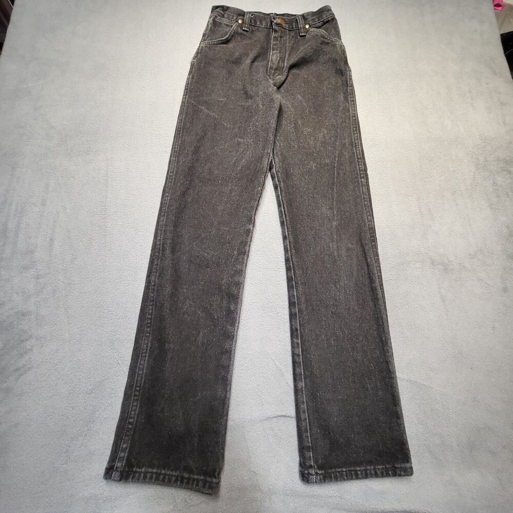 Vintage Wrangler Jeans Girls 16 Black USA Made Straight Leg Distressed‎ Denim